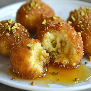 Close-up of one Ricotta Pistachio Honey Bite