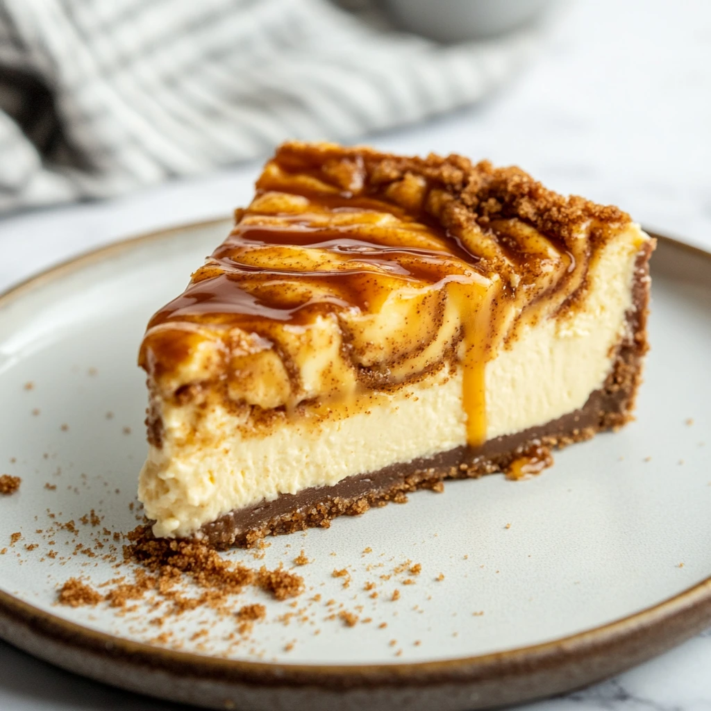 Slice of Snickerdoodle Cheesecake on a plate