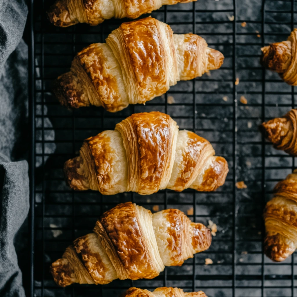 Sourdough Croissants on a Black Cooling Rack
