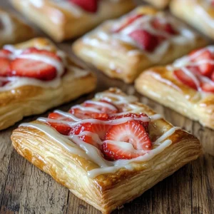 Strawberry Danish pastries on a wooden surface