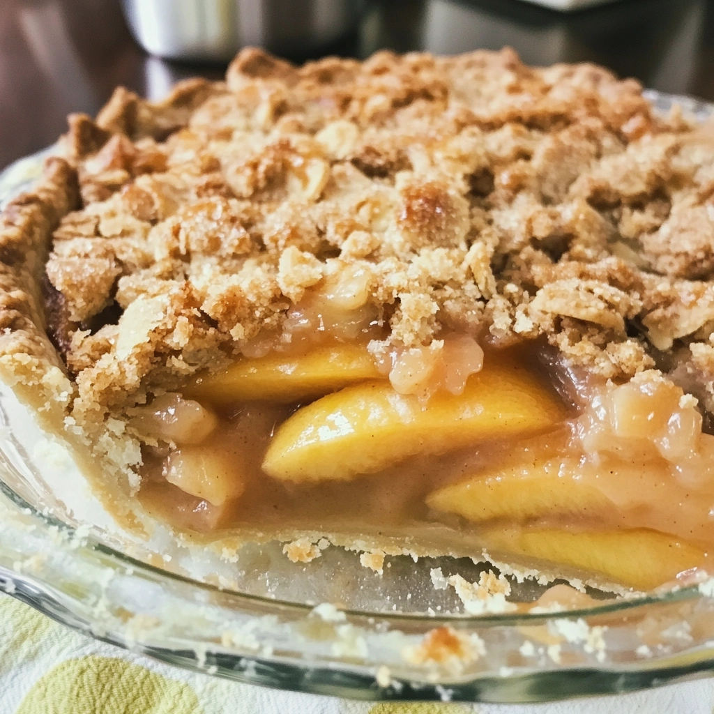 Caramel Crumble Peach Pie