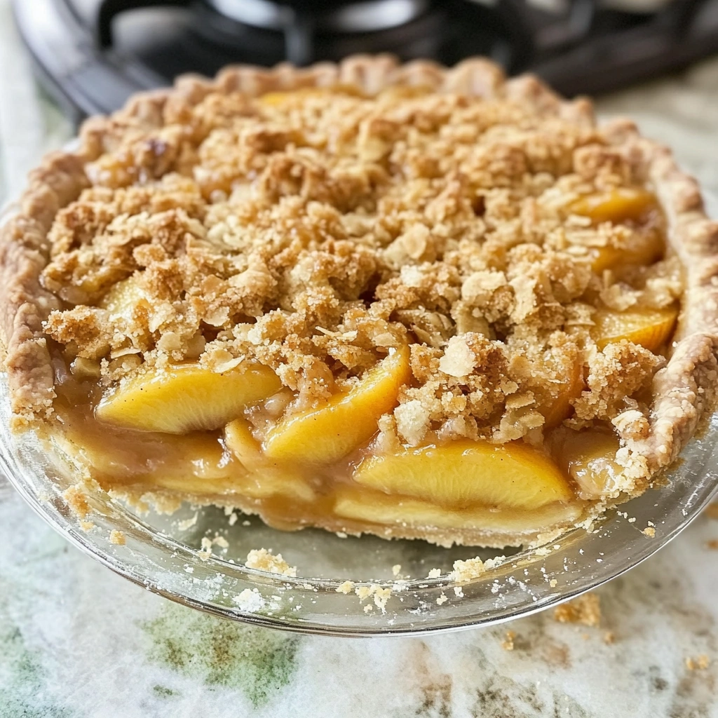 Caramel Crumble Peach Pie