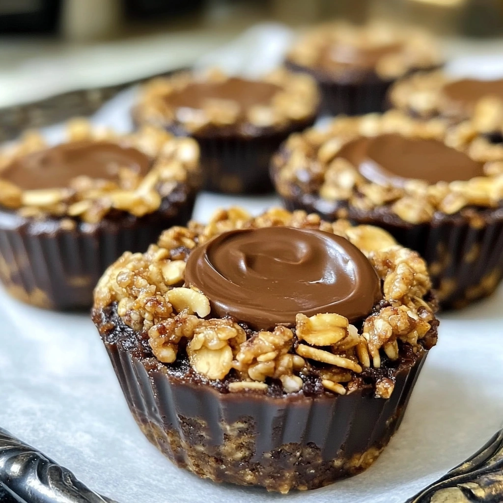 Chocolate Granola Cups with Peanut Butter Filling