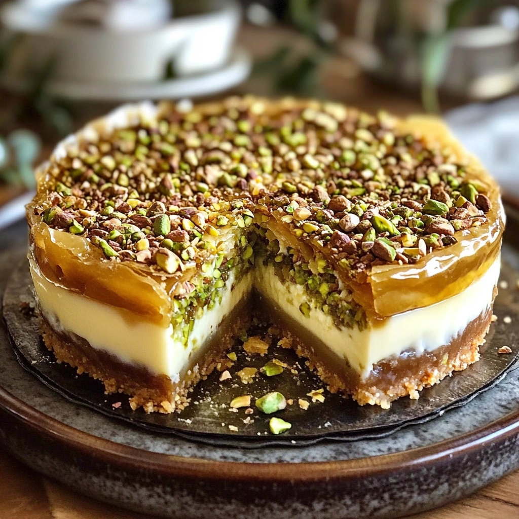 Honey Pistachio Baklava Cheesecake