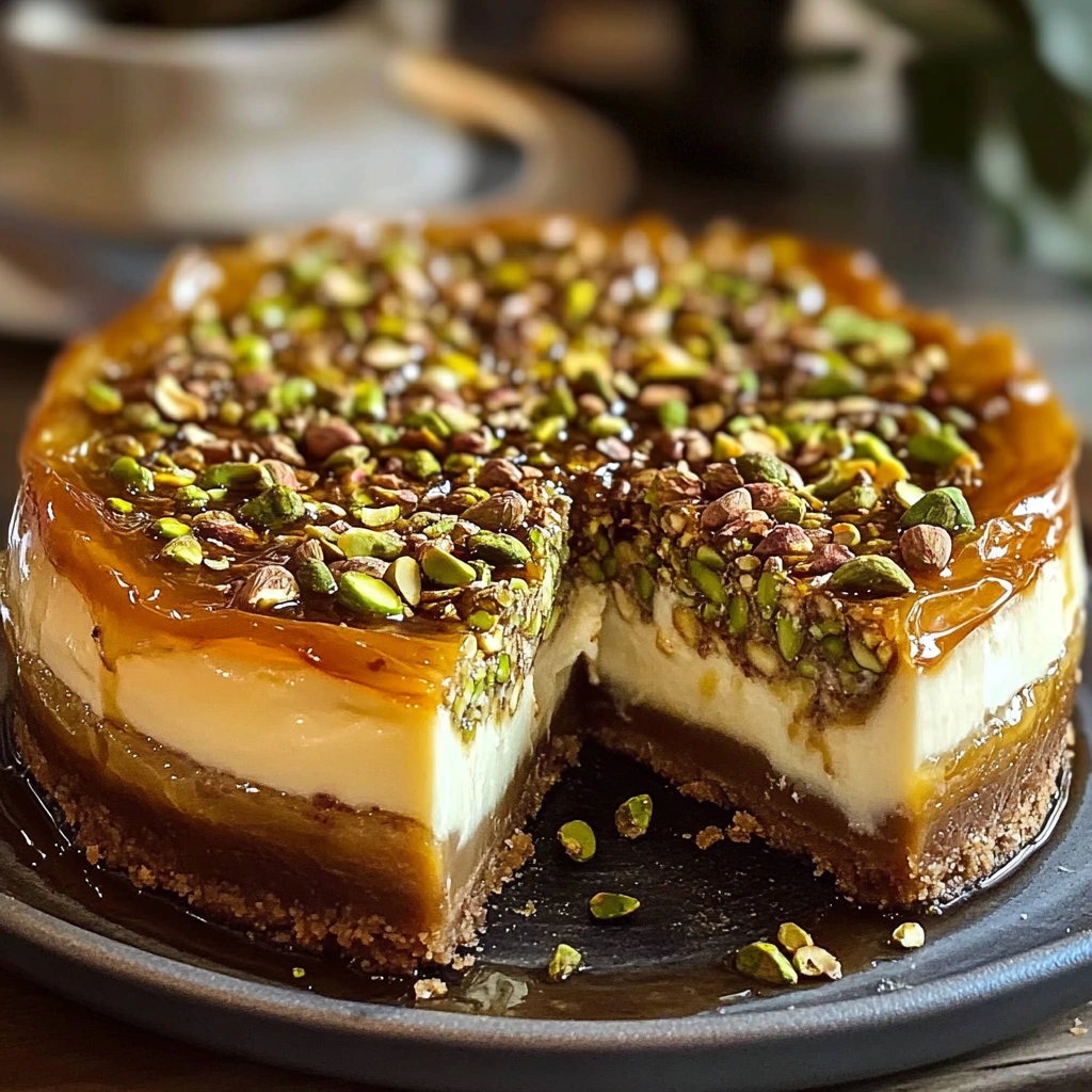 Honey Pistachio Baklava Cheesecake