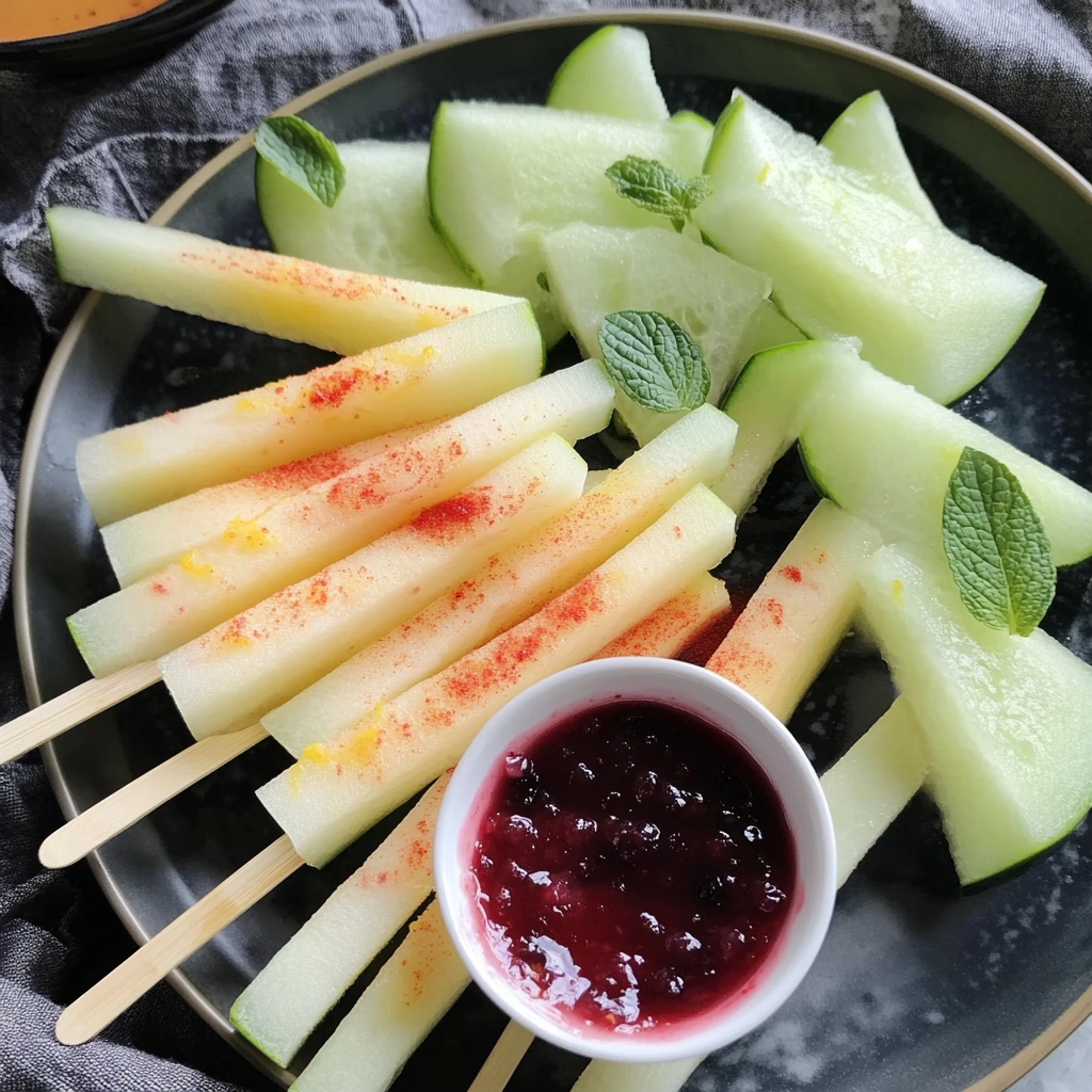 Melon Sticks with Lemon Cherry Dip
