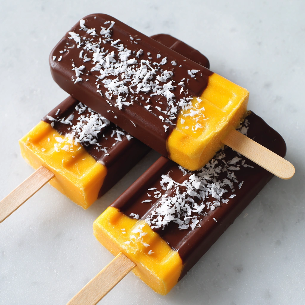 Chocolate-Dipped Mango Lassi Pops