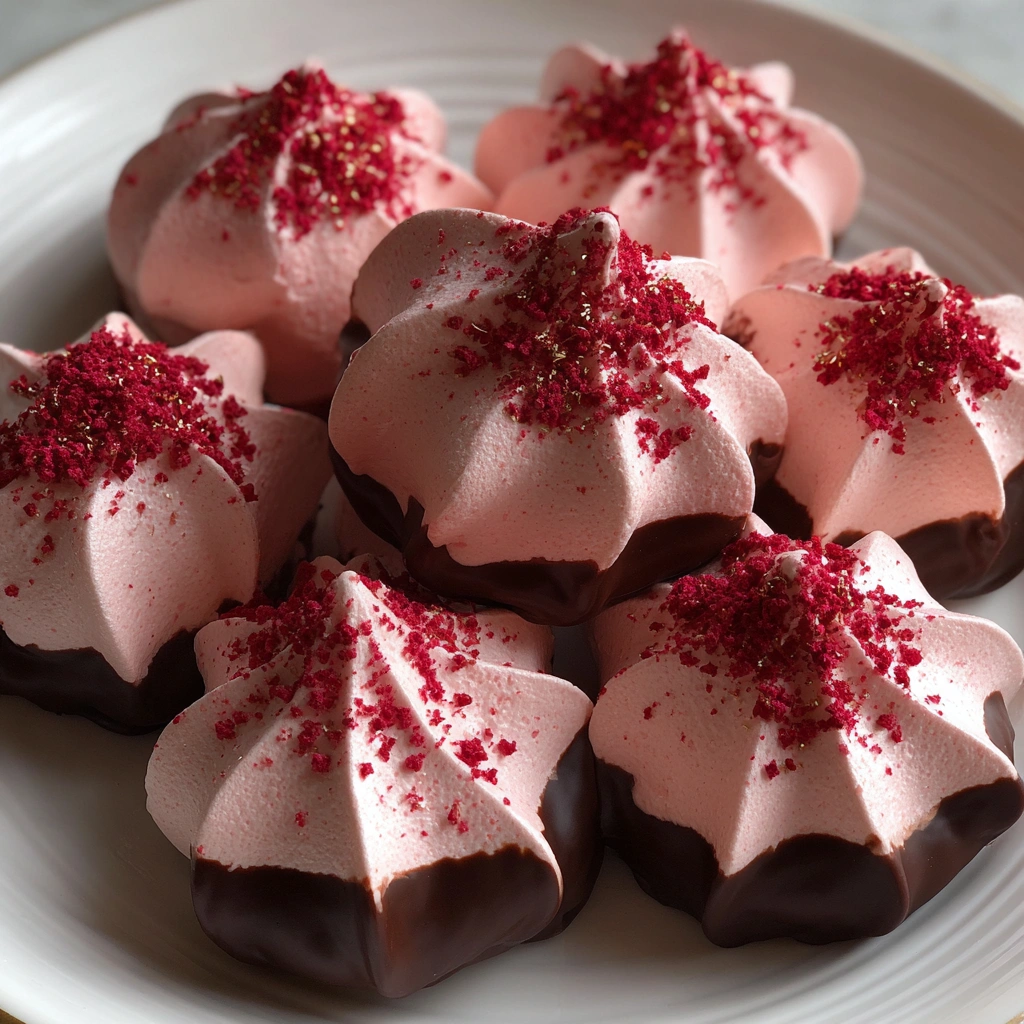 Chocolate-Dipped Raspberry Meringue Cookies