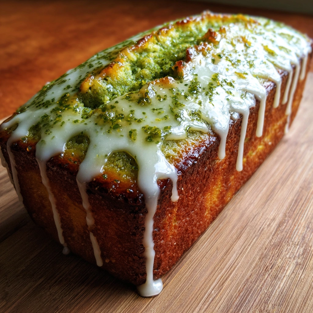 Matcha Almond Loaf Cake with White Chocolate Glaze