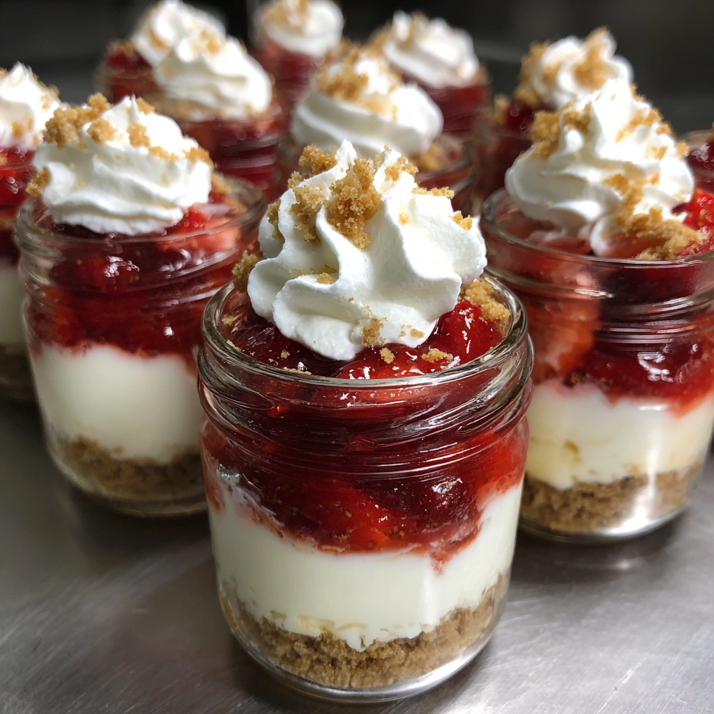 Mini Strawberry Rhubarb Cheesecake Jars