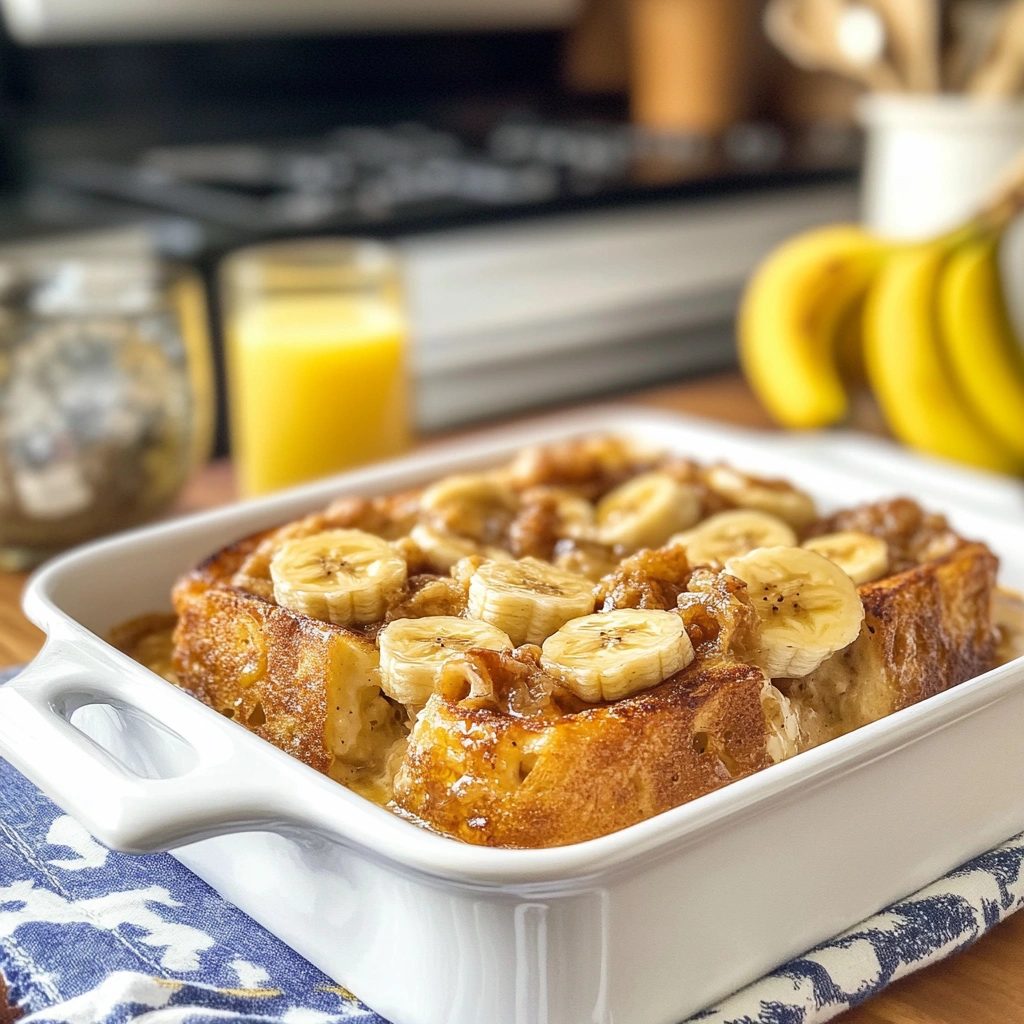 Overnight Baked Banana French Toast Casserole