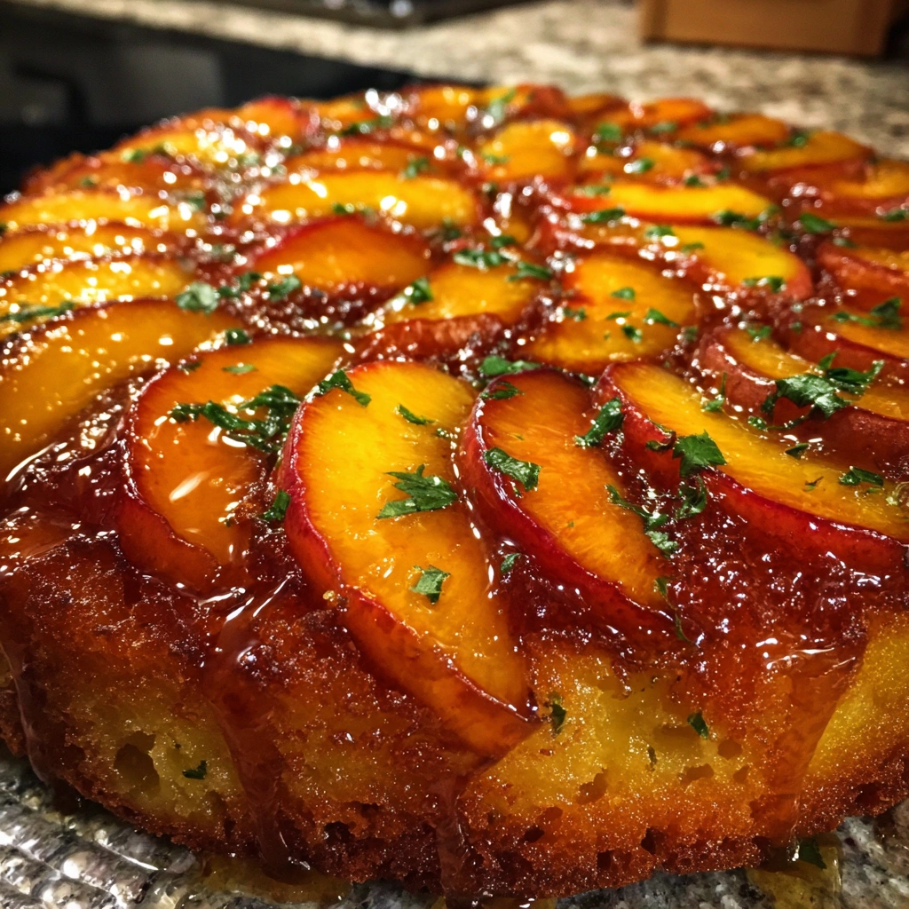Peach Basil Upside-Down Cake