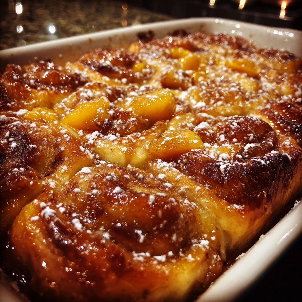 Peach Cobbler Cinnamon Roll Bake
