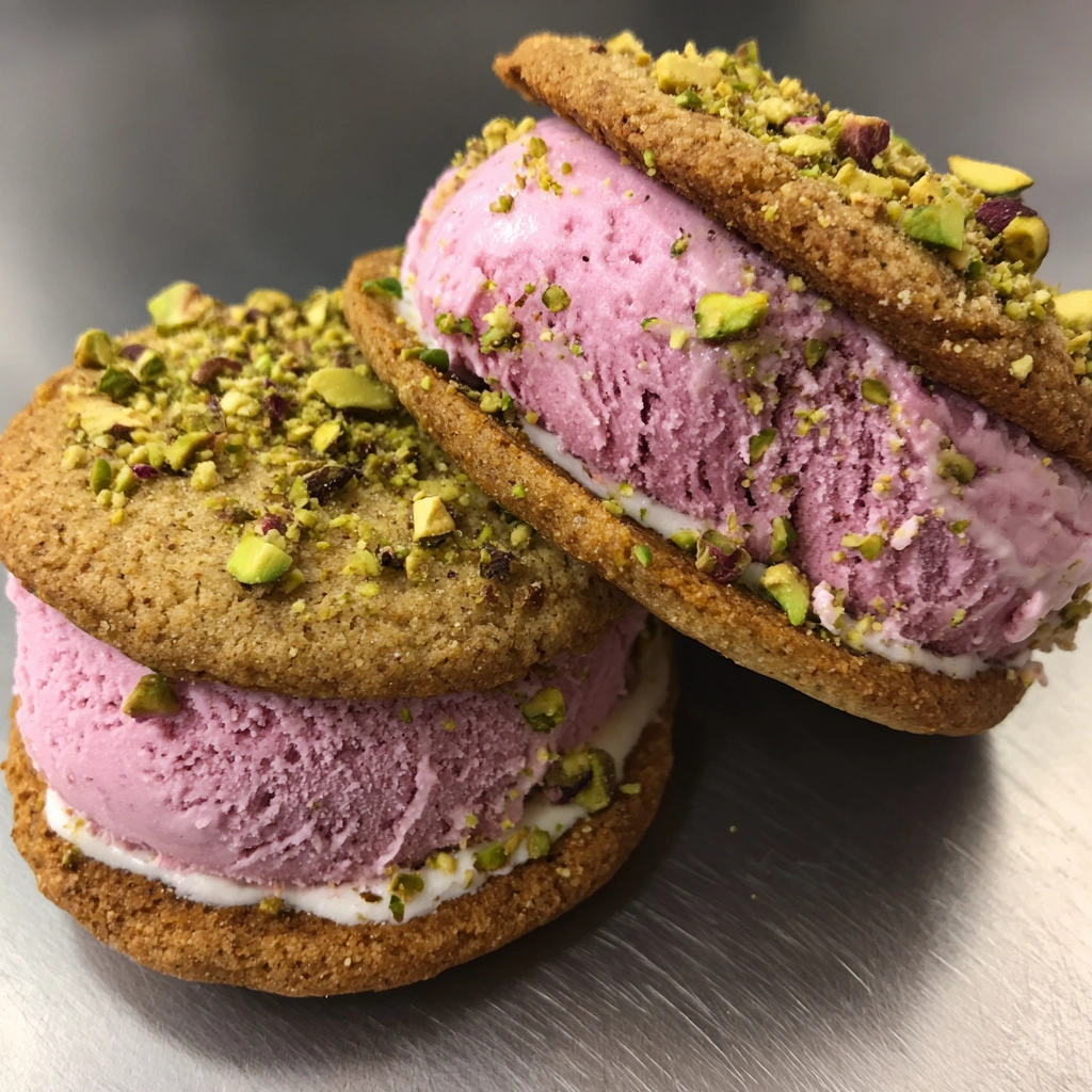 Raspberry Pistachio Ice Cream Sandwiches