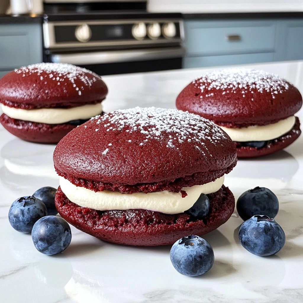 Red Velvet Whoopie Pies with Blueberries