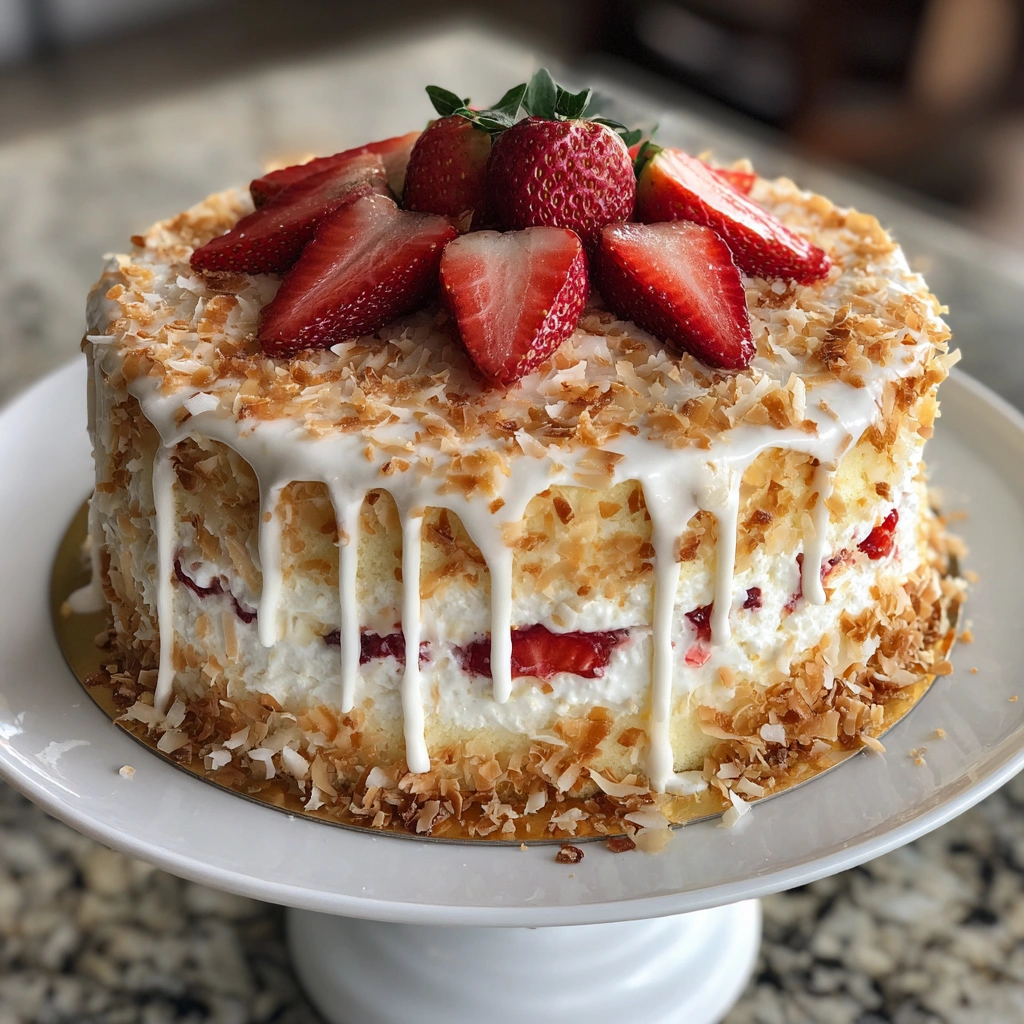 Strawberry Coconut Crunch Cake