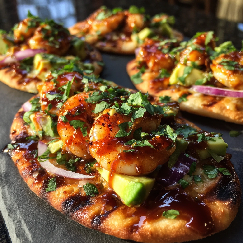 BBQ Grilled Shrimp & Avocado Flatbreads
