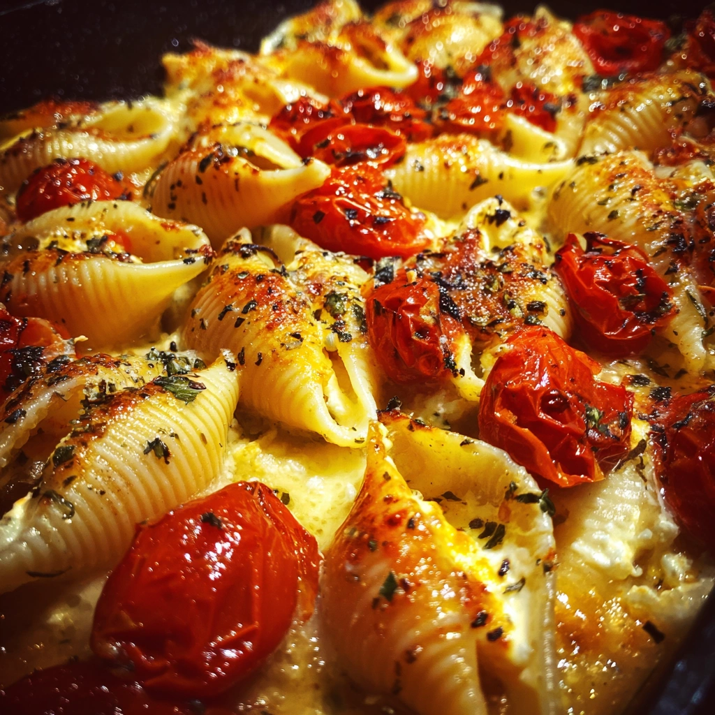 Baked Feta Pasta Shells with Roasted Cherry Tomatoes