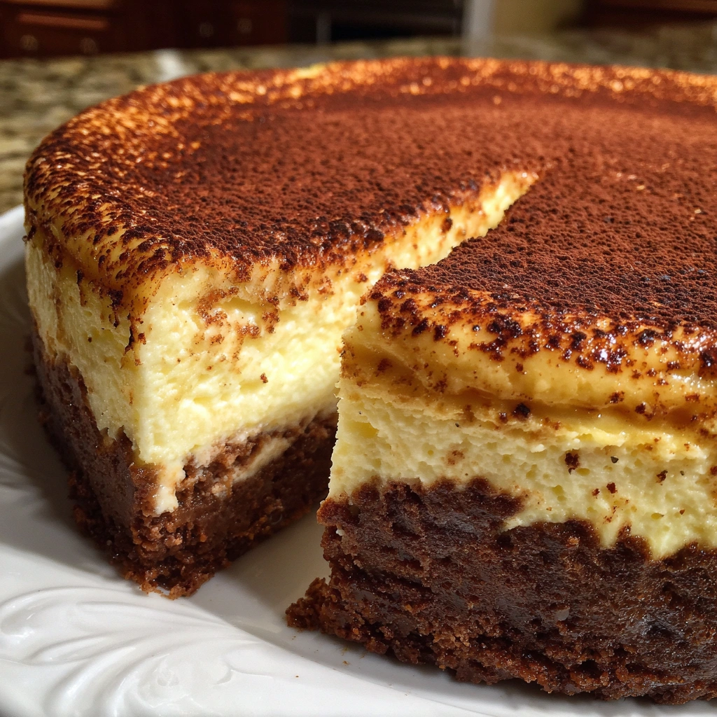 Brownie Crust Tiramisu Cheesecake
