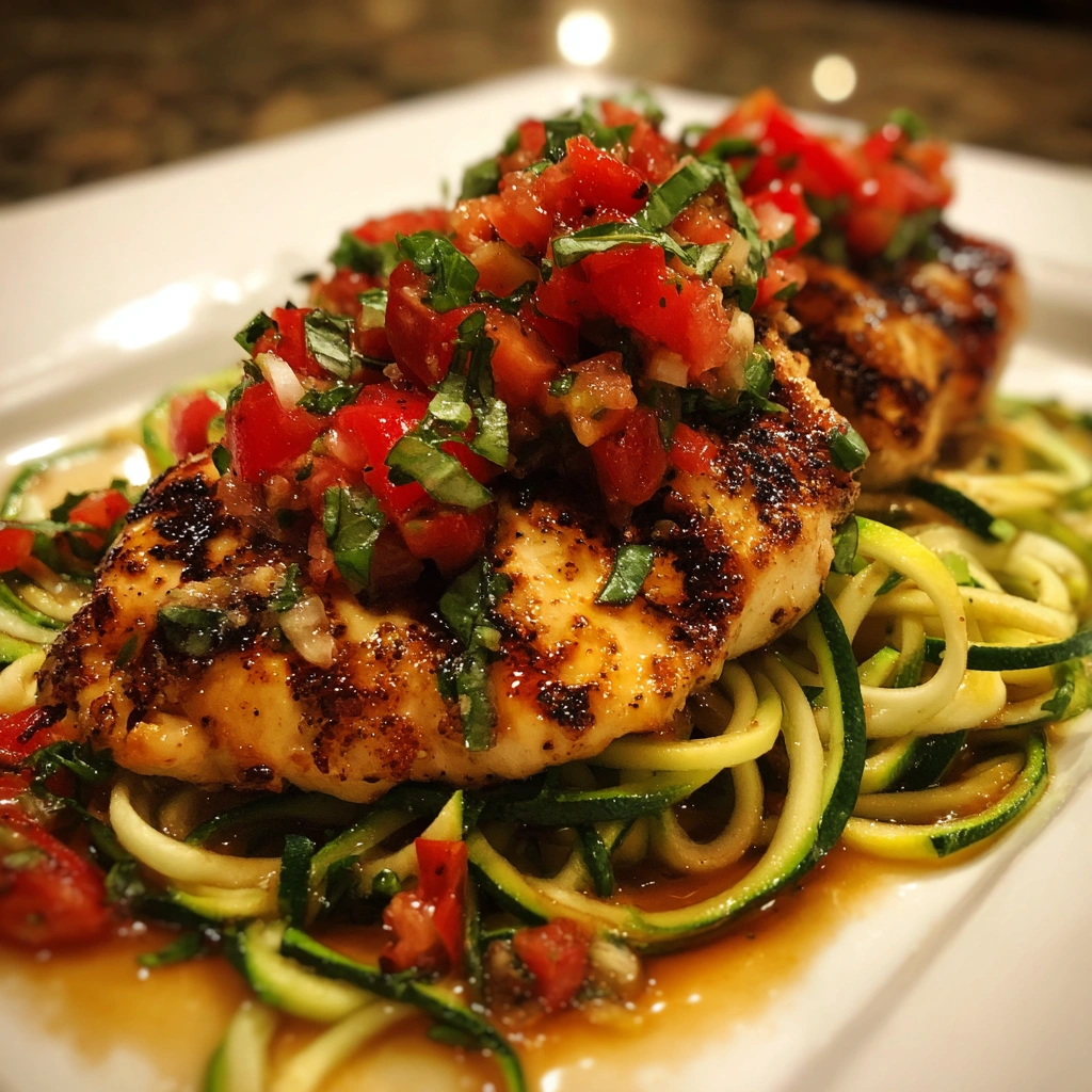 Bruschetta Chicken with Zucchini Noodles