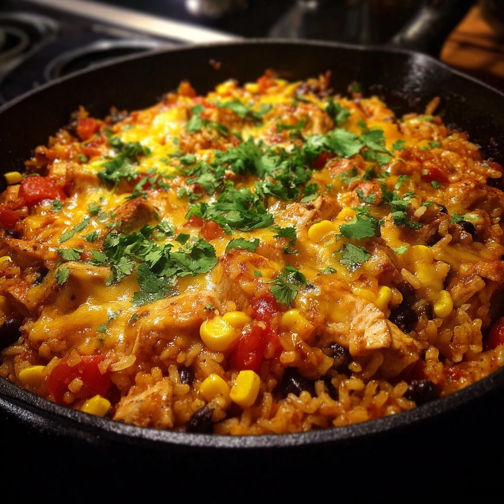 Cheesy Chicken Taco Rice Skillet
