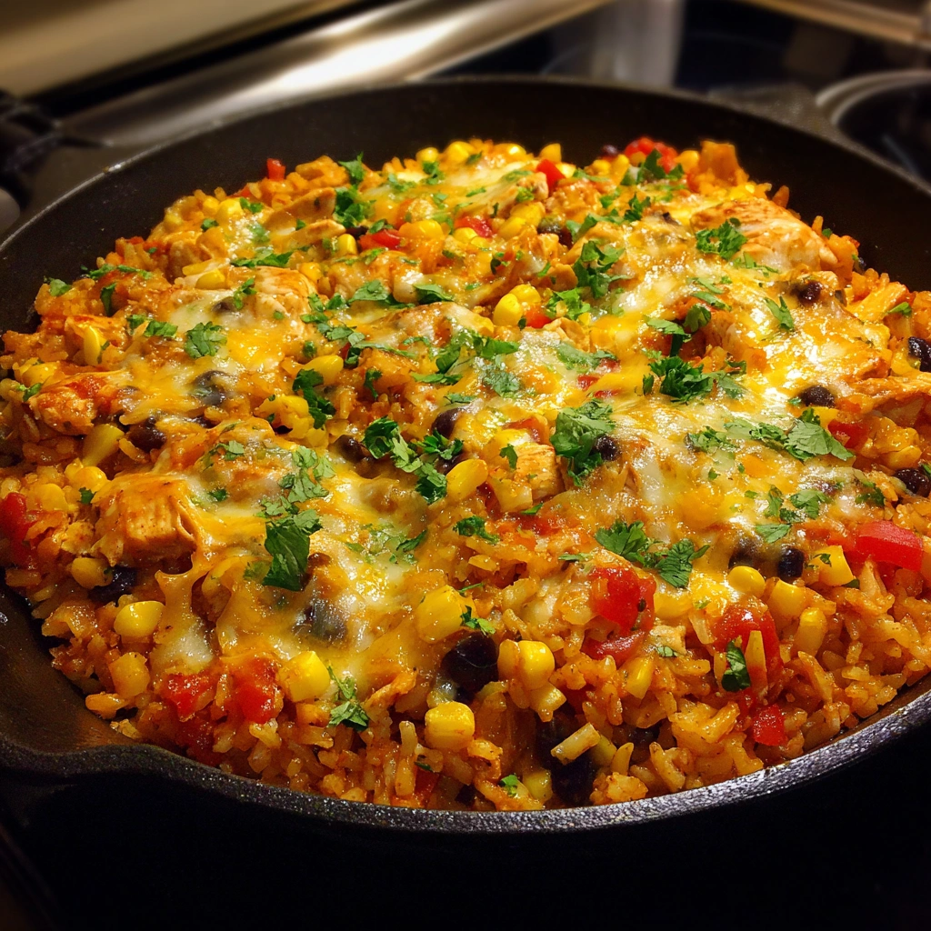Cheesy Chicken Taco Rice Skillet
