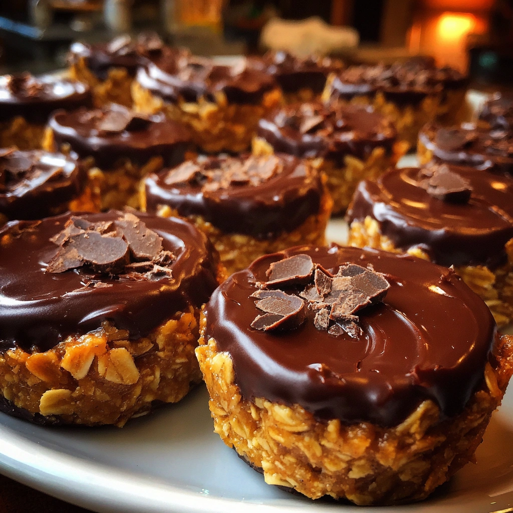 Chocolate-Dipped Peanut Butter Protein Oat Cups