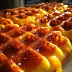 Cornbread Waffles with Peach Syrup