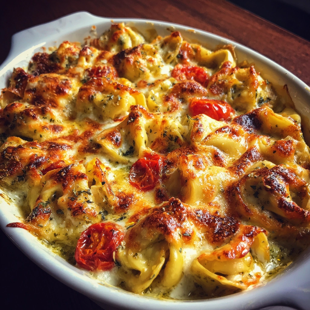 Creamy Pesto Tortellini Bake