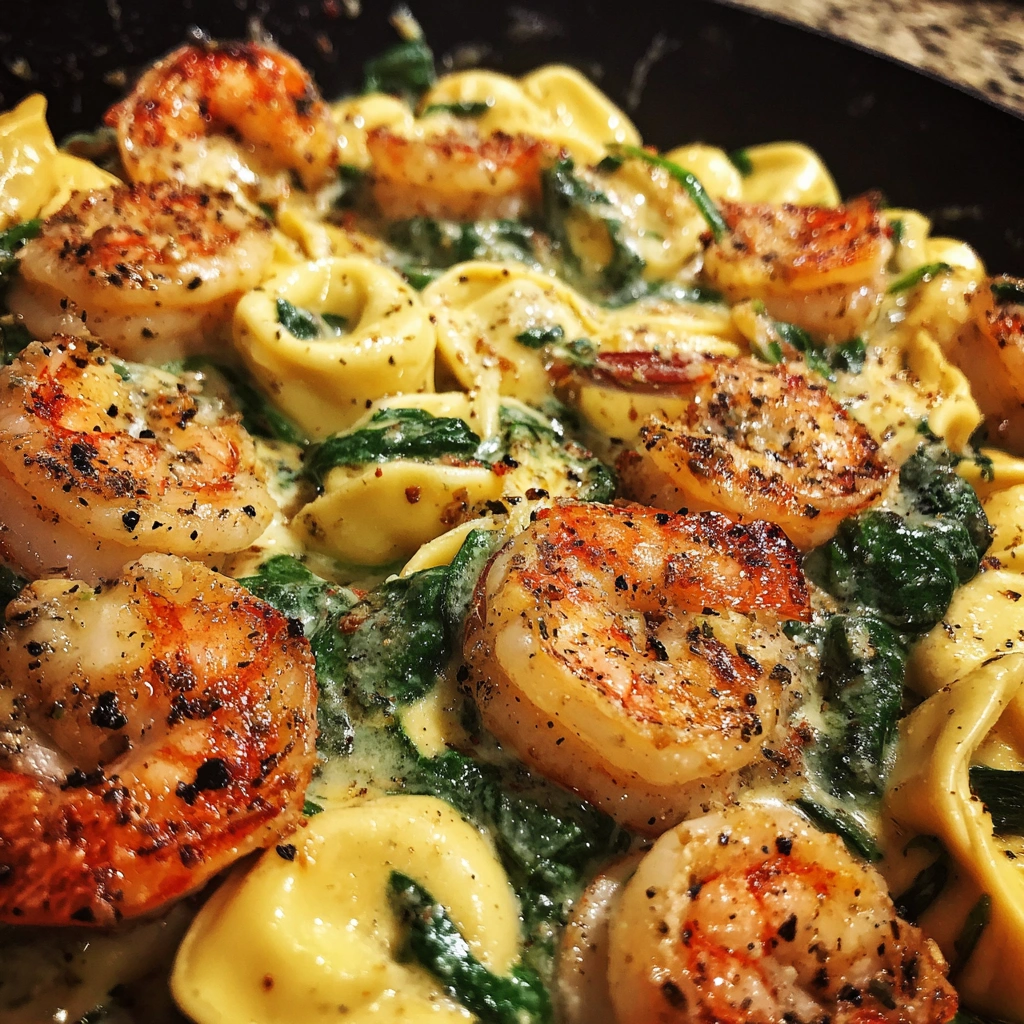 Creamy Shrimp & Spinach Tortellini Skillet
