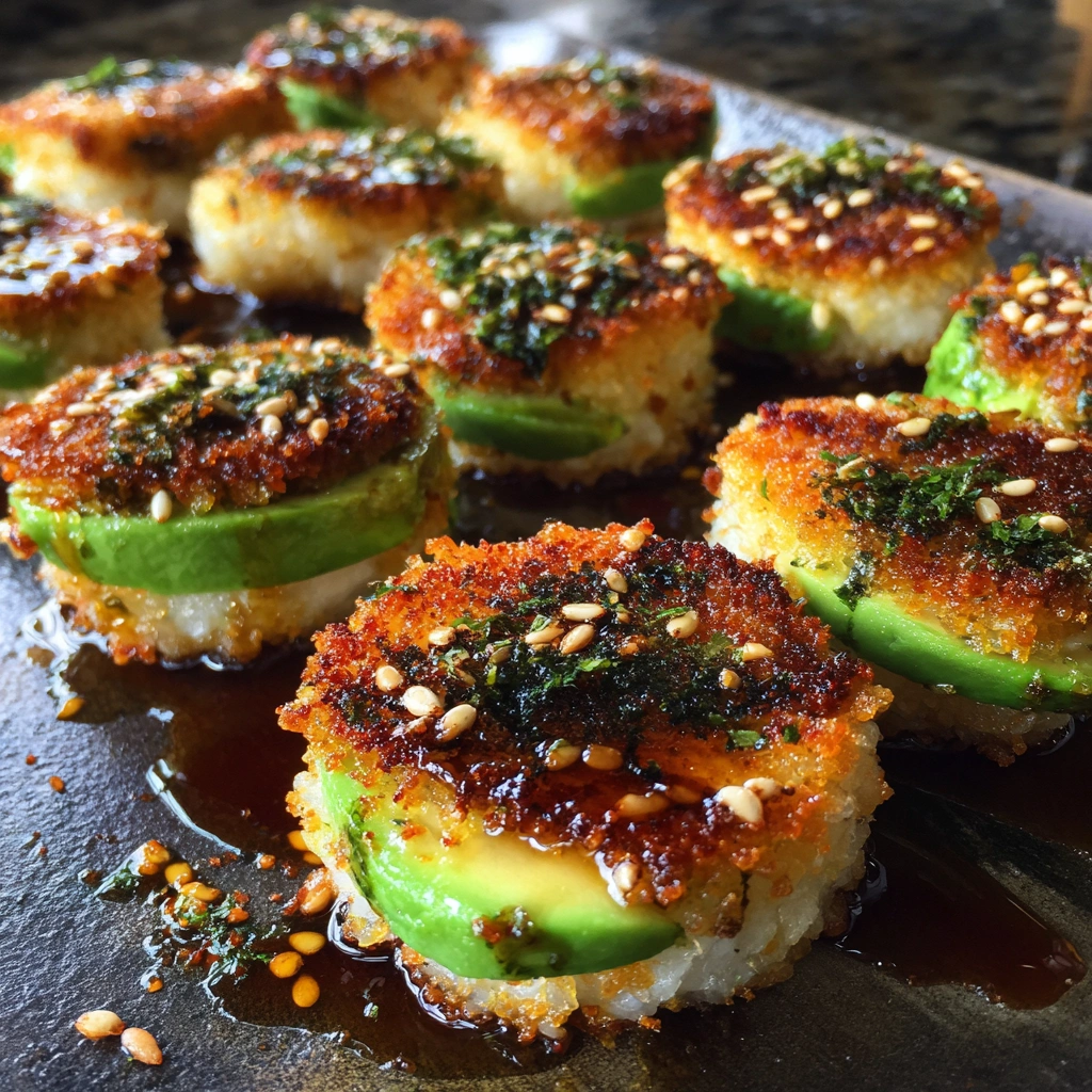 Crispy Rice Cake Snacks with Avocado and Furikake