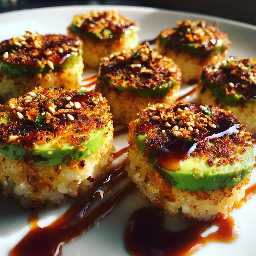 Crispy Rice Cake Snacks with Avocado and Furikake