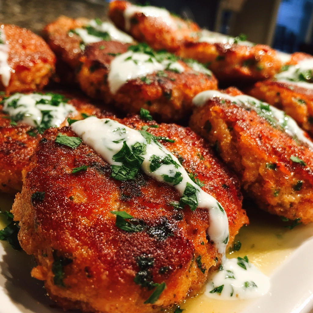 Crispy Salmon Cakes with Lemon Herb Yogurt Sauce