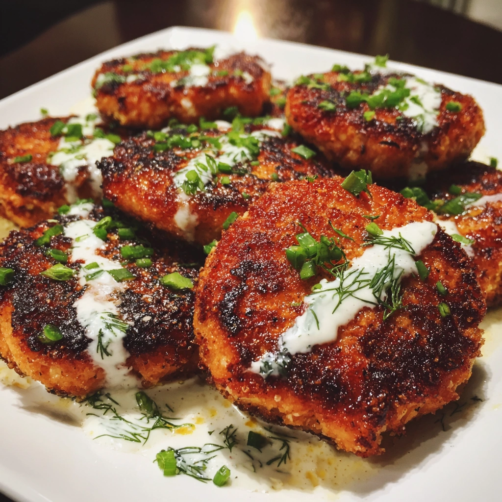 Crispy Salmon Cakes with Lemon Herb Yogurt Sauce