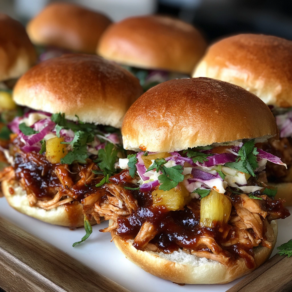 Crockpot BBQ Pineapple Chicken Sliders