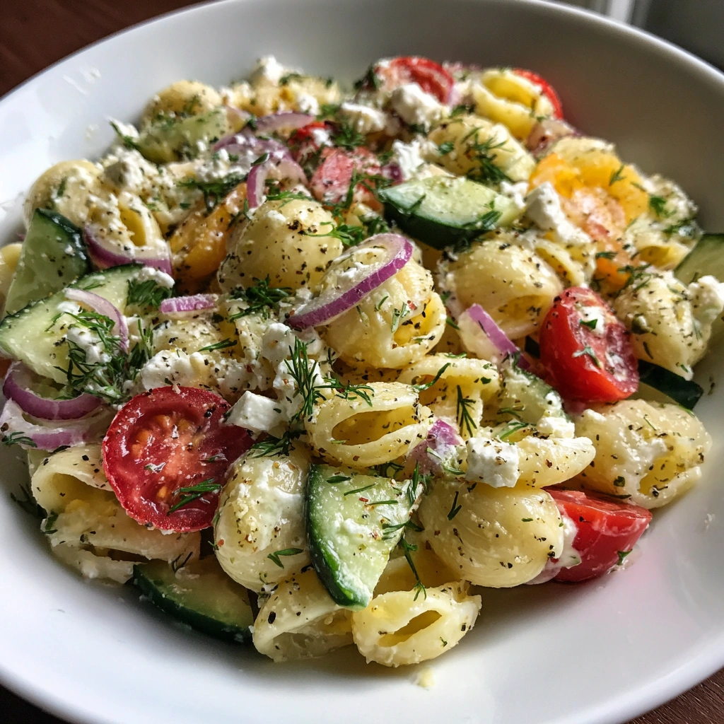 Cucumber Dill Feta Pasta Salad