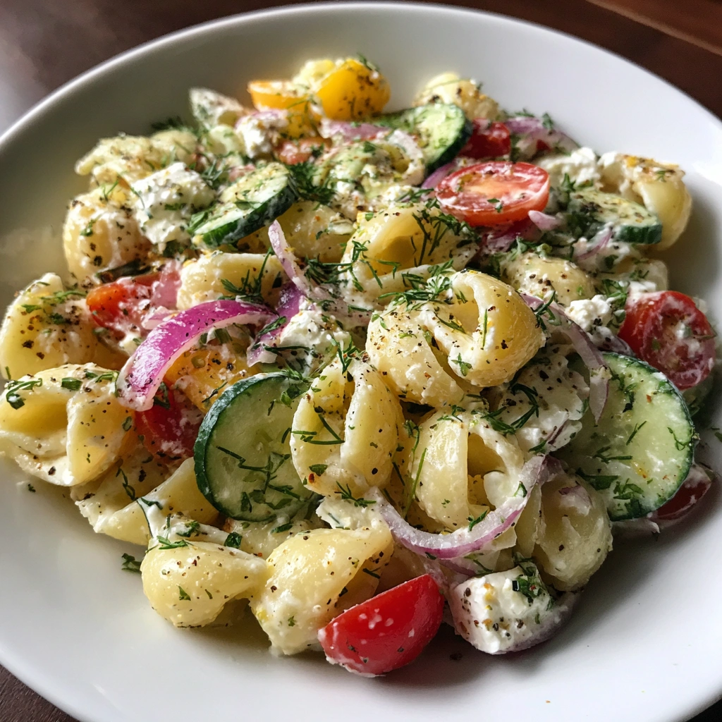 Cucumber Dill Feta Pasta Salad
