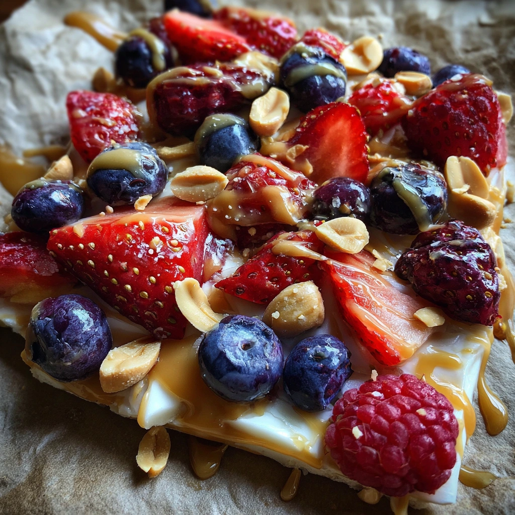 Frozen Greek Yogurt Bark with Peanut Butter & Berries