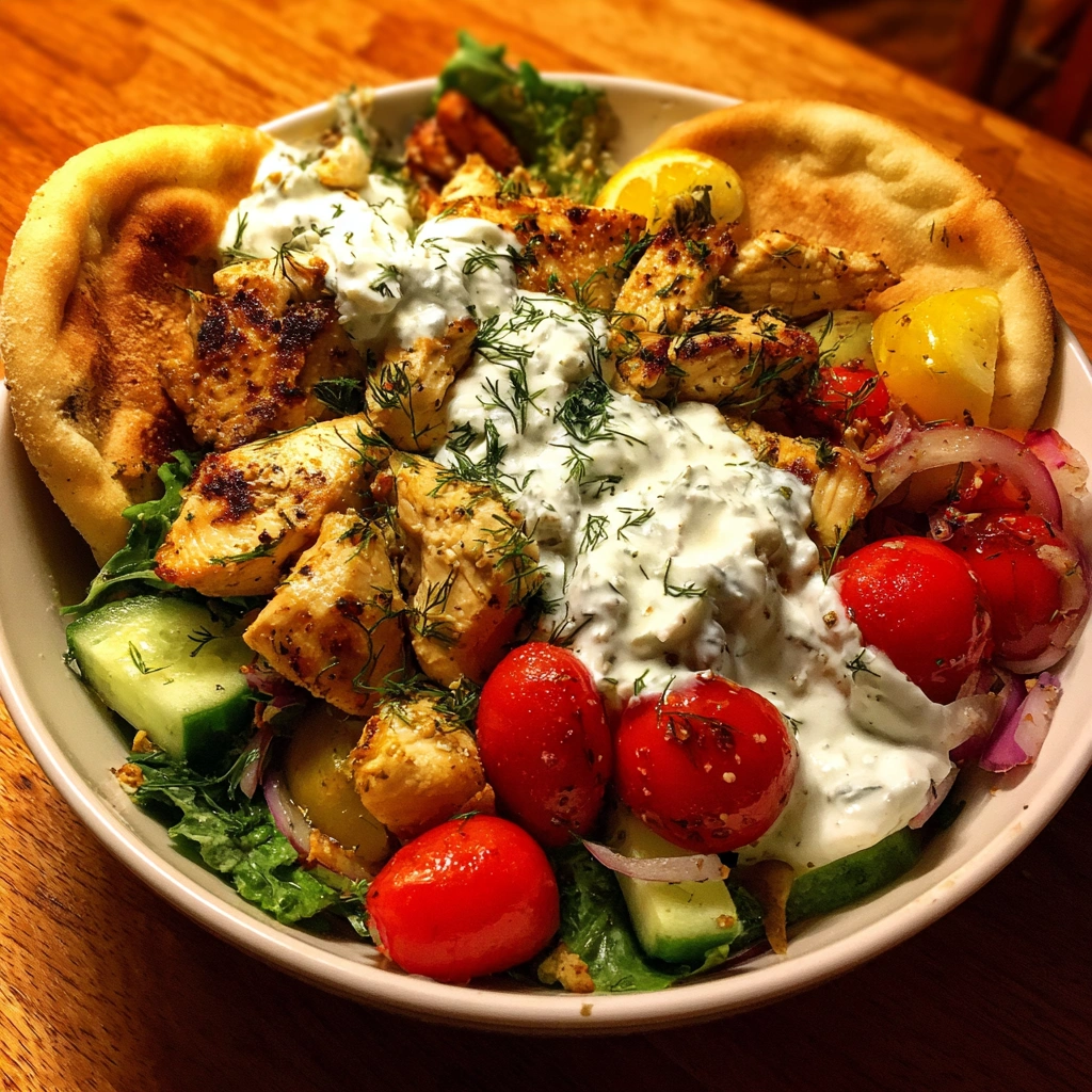 Greek Chicken Pita Bowls with Tzatziki