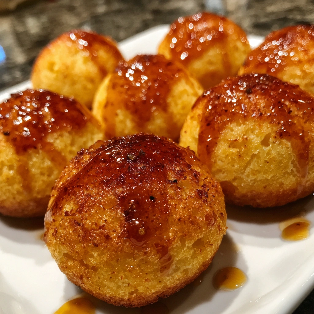 Honey Butter Cornbread Poppers with Jalapeño Drizzle