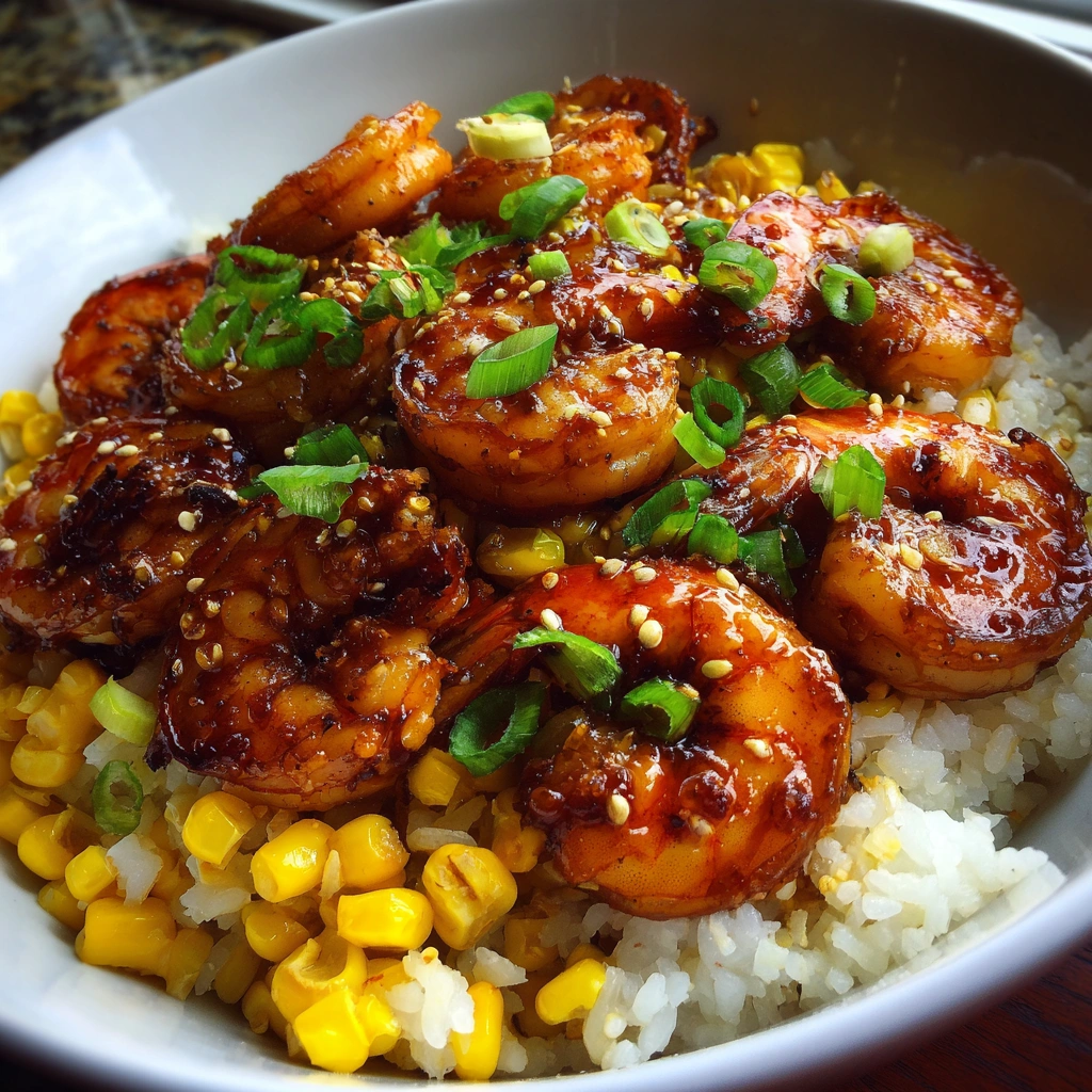Honey Garlic Shrimp and Corn Rice Bowls