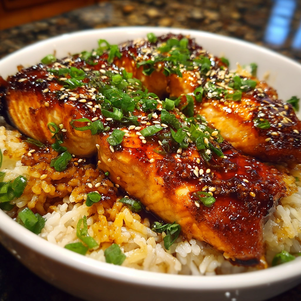 Honey Sriracha Baked Salmon Rice Bowl