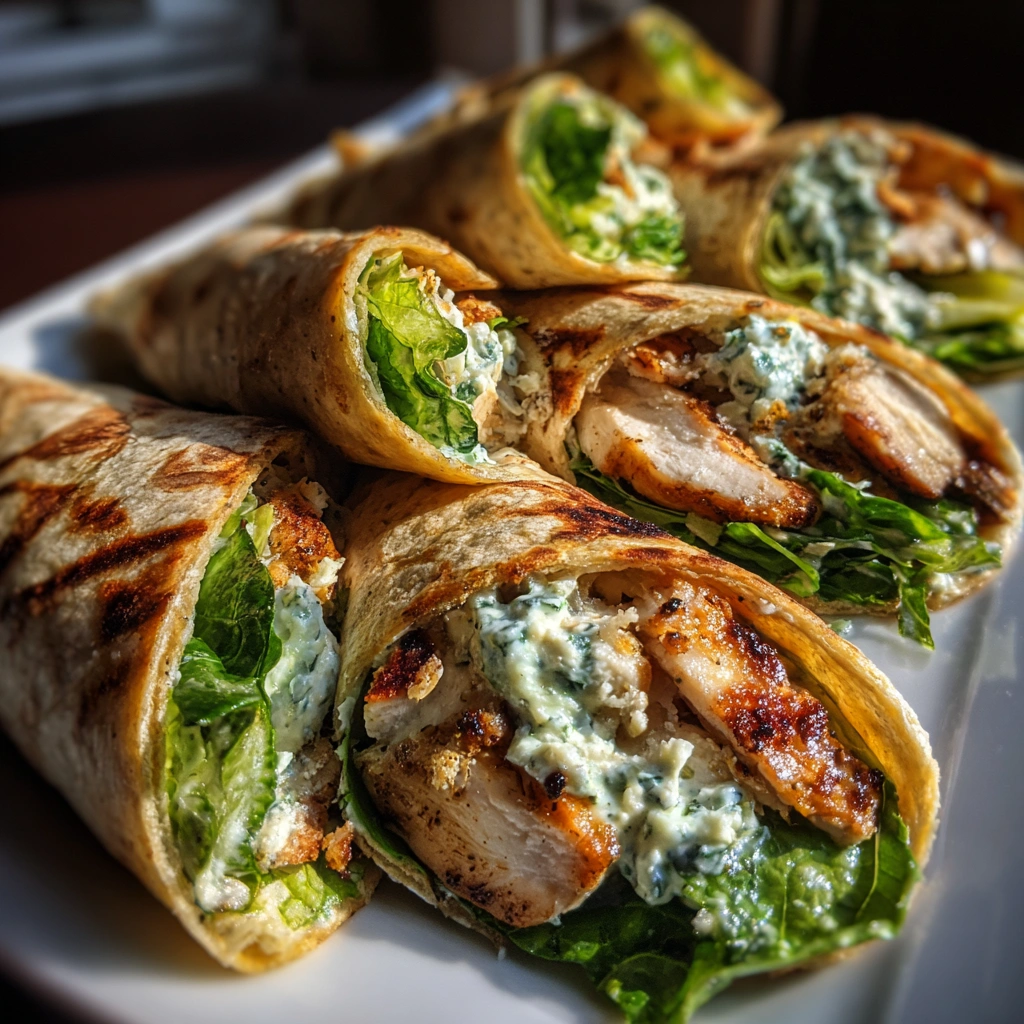 Lemon Basil Chicken Caesar Wraps