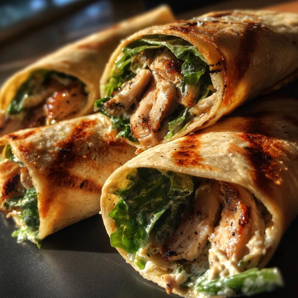Lemon Basil Chicken Caesar Wraps