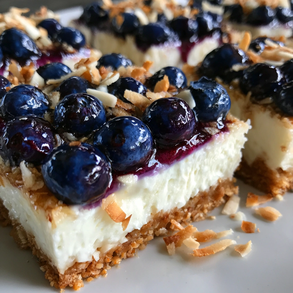 No-Bake Blueberry Coconut Cheesecake Bars
