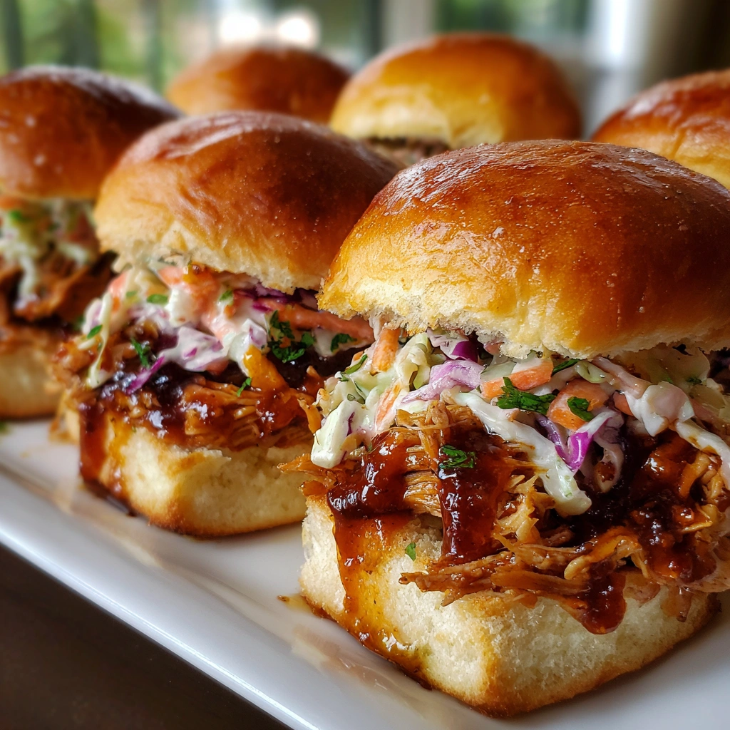 Peach BBQ Chicken Sliders with Slaw