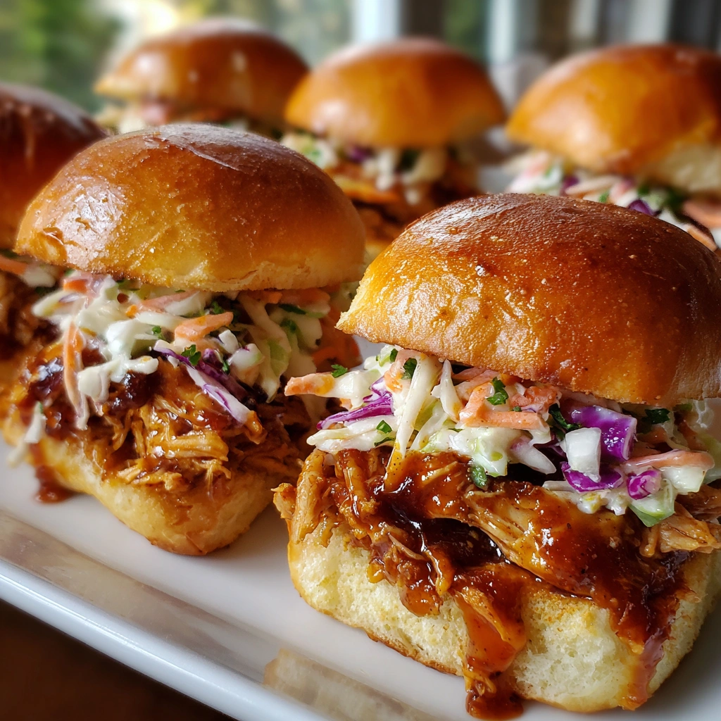 Peach BBQ Chicken Sliders with Slaw