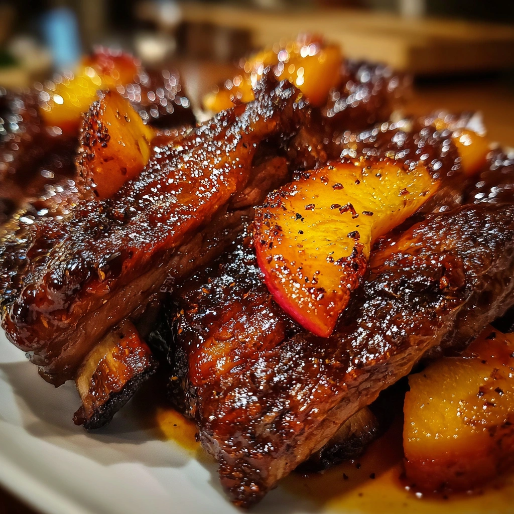 Peach Glazed Sticky Beef Ribs