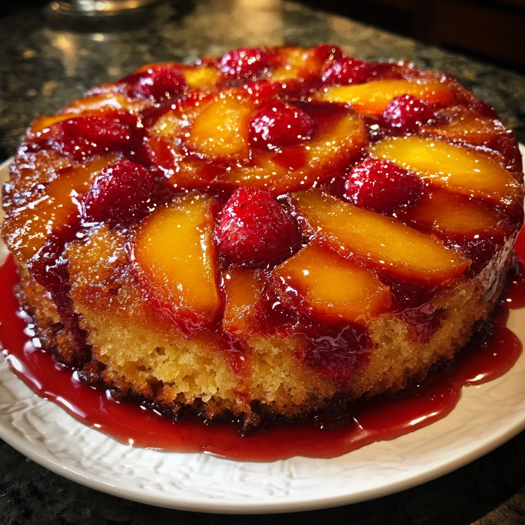 Peach Raspberry Upside-Down Cake