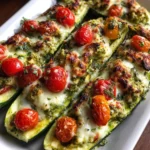 Pesto Chicken Stuffed Zucchini Boats